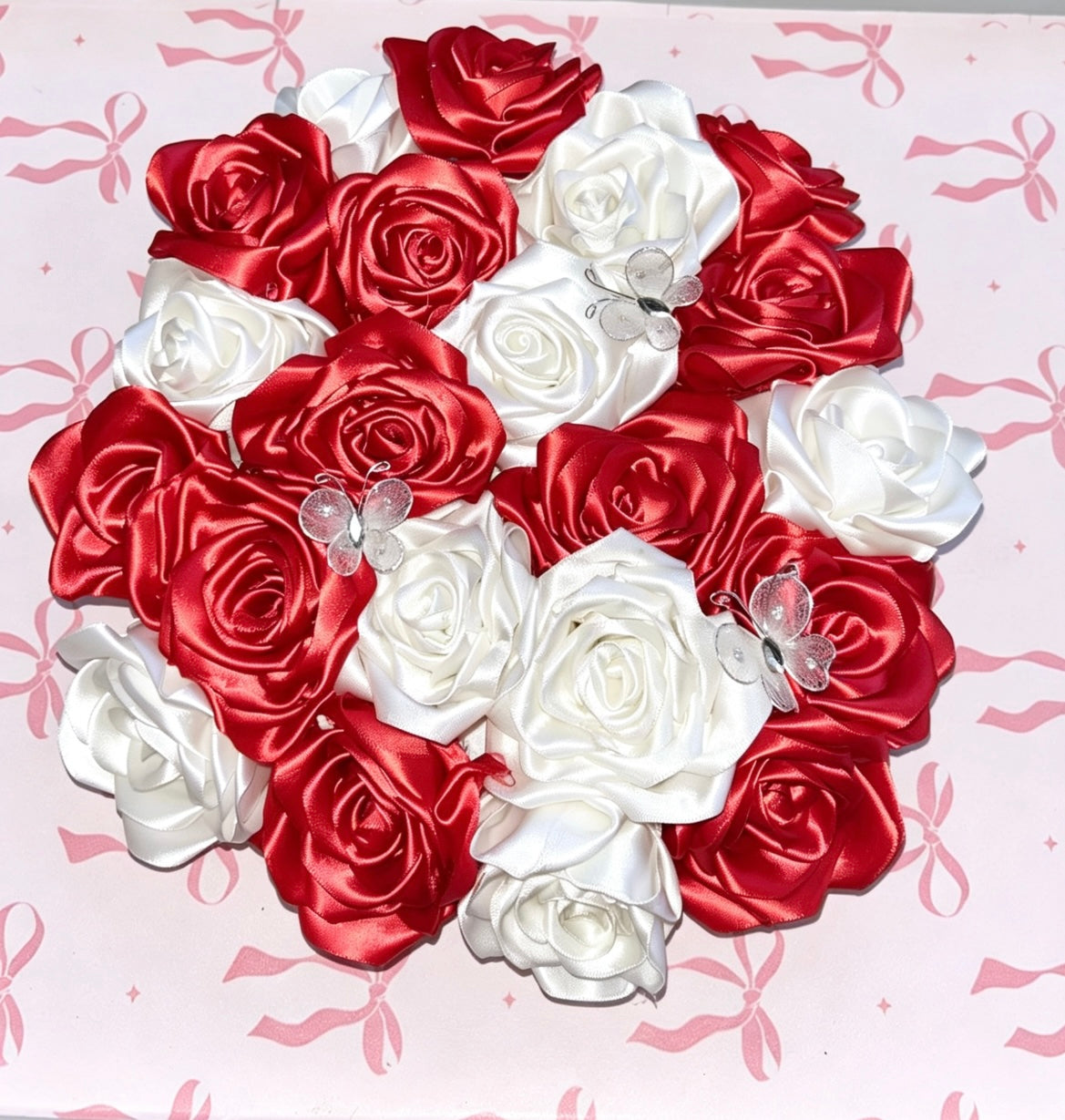 Personalised Satin Rose Bouquet – Custom Colours & Name