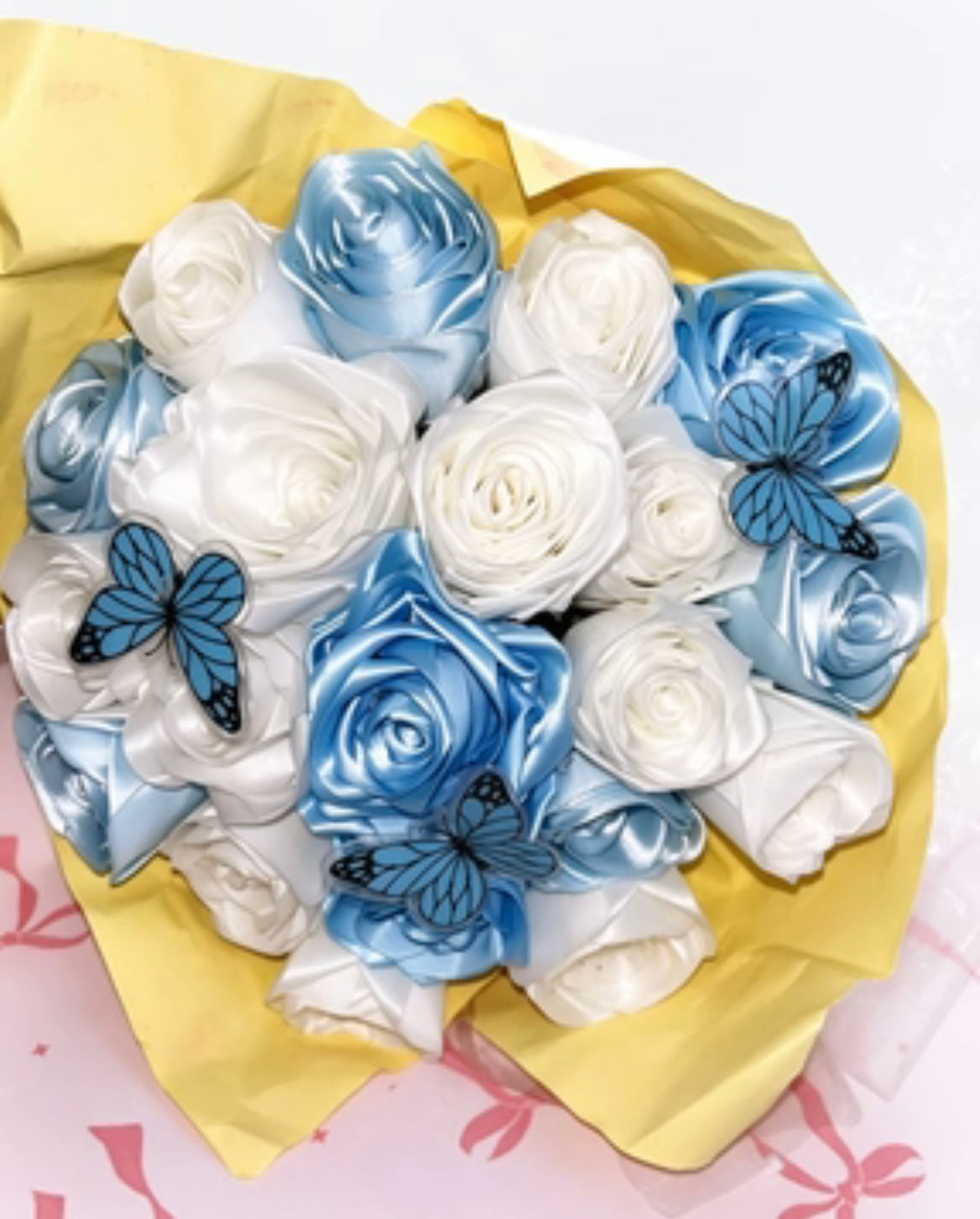 Personalised Satin Rose Bouquet – Custom Colours & Name